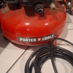 6 gal 150psi dual outlet Porter Cable pancake air compressor & Hose portable 120v ac plugin 🔌 Electric  Garage Shop Tools Pneumatic 