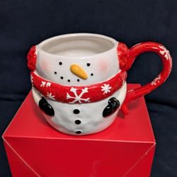 Christmas Mug Snowman With Red Handle 4" H 6" W