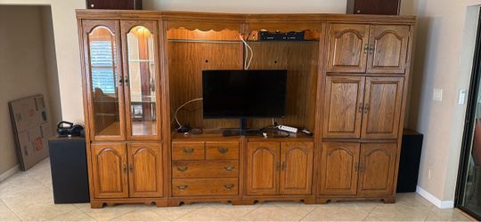 Oak Wood Entertainment Center Wall Unit