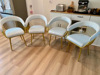 Dining Chairs Set of 4, Velvet Dining Chairs with Metal Legs (Blue)