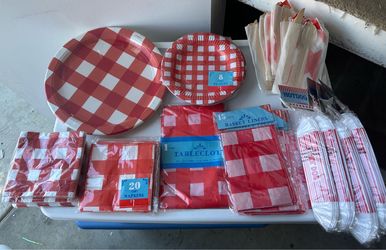 Red Gingham Picnic Party Supplies bundle