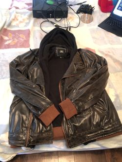 Obey Hooded leather jacket