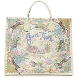 GUCCI  New Shangai Calfskin Tiger Savanah Textured Calfskin Medium Tote 