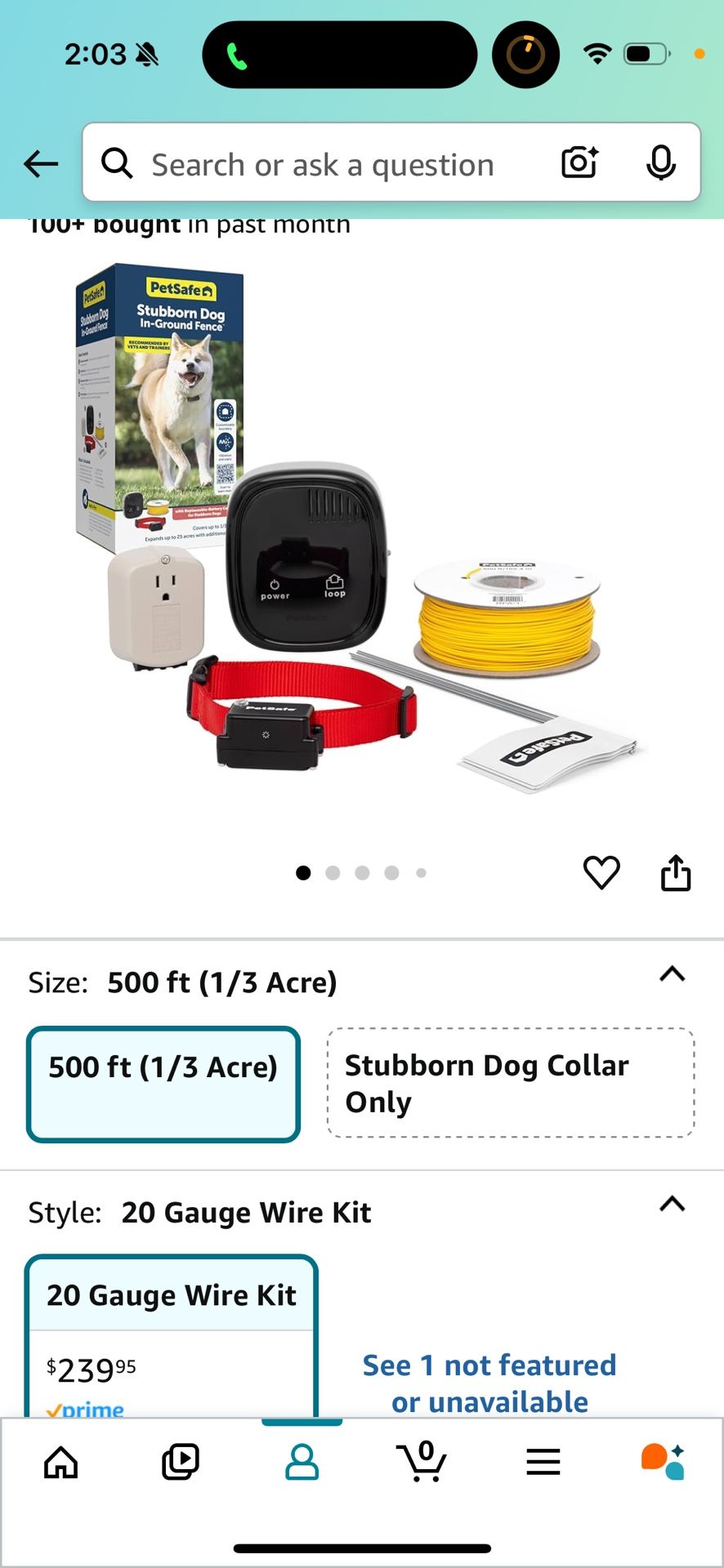 PetSafe Stubborn Dog In-Ground Pet Fence Electric Fence for Stubborn Dogs (500 Ft 1/3 Acre 20 Gauge Wire Kit) Underground Dog Containment System, for