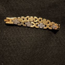 Retro 1980s Gold Silver Links Bracelet 72320 – VintageDreamBeads Retro 1980s Gold Silver Links Bracelet 72320 Gold toned metal Silver toned metal Link