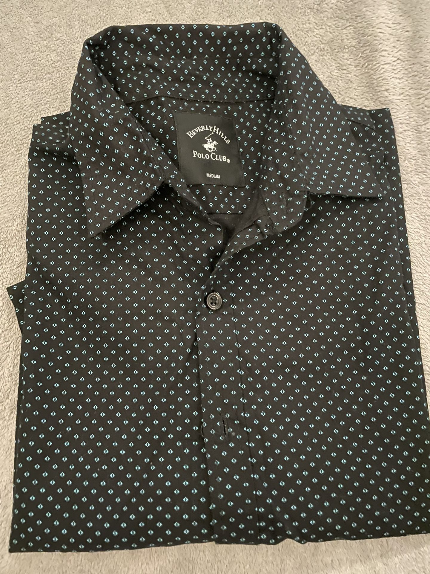 Beverly Hills Polo Club Black Blue Short Sleeve Button-Down Shirt Men’s medium