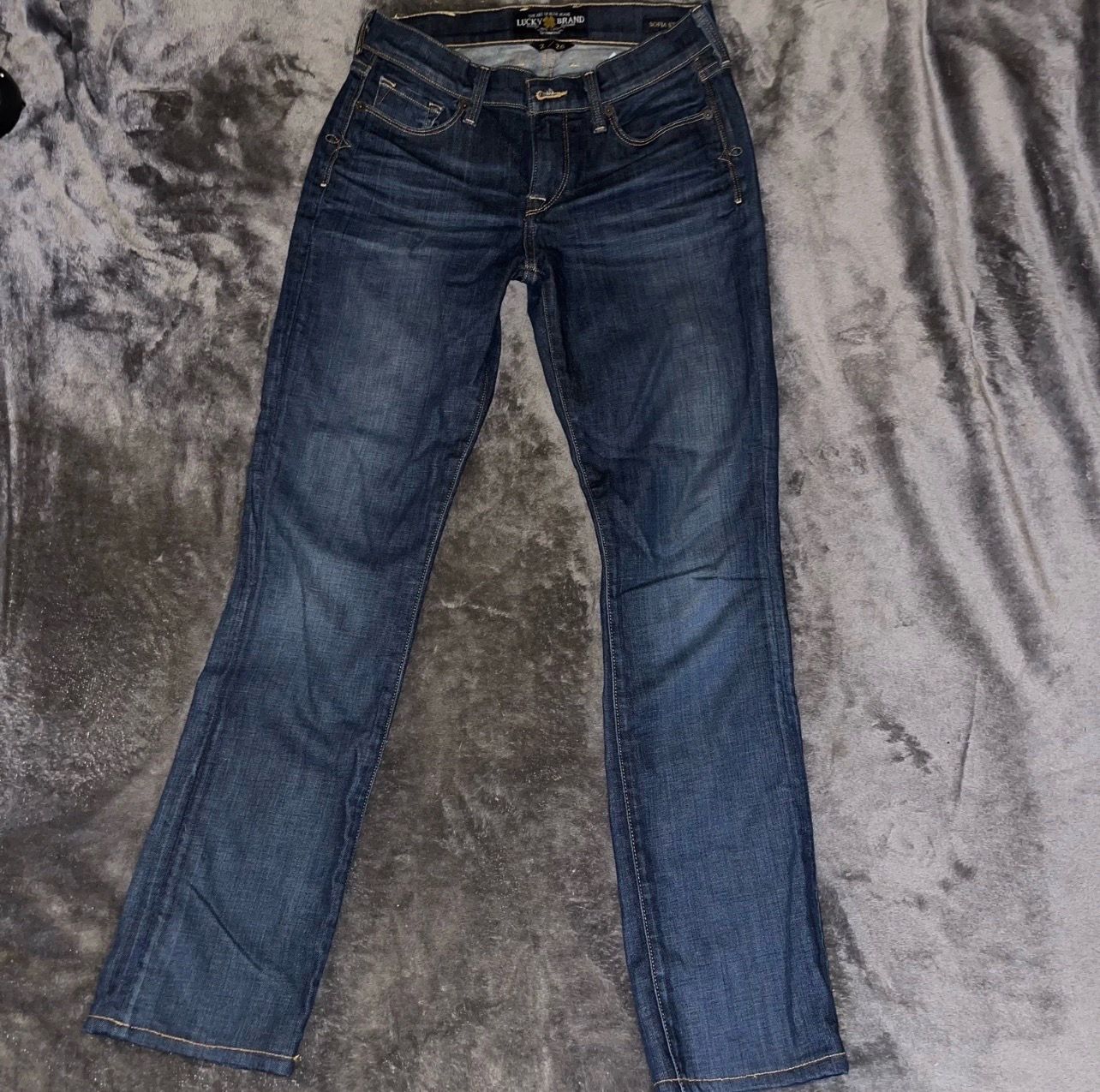 Lucky Brand Sofia Straight Jeans Womens 2/26 Long Blue Dark Wash Mid Rise Denim
