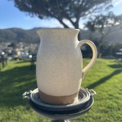 Pottery Handmade Speckled Beige Brown Stoneware Pitcher, Matte Art Pottery
