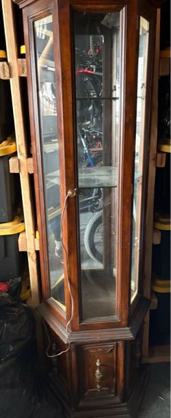 Tall Wood and Glass Curio Display Cabinet