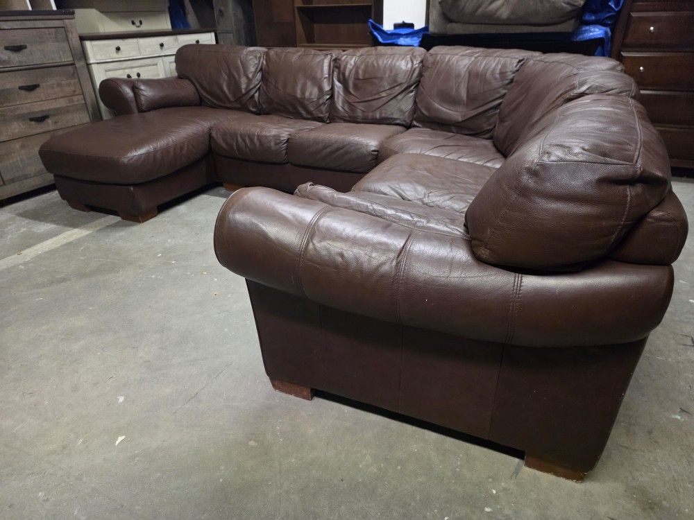 Brown Italian Leather 4 Piece L Shaped Sectional Couch