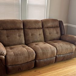 Brown 3-Seat Reclining Sofa – Dual Recliner – $200