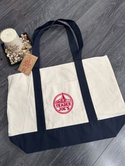 Trader Joe’s large blue canvas tote bag