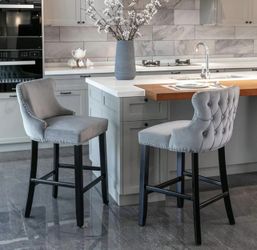 Counter Height, Velvet Upholstered Barstools Set of 2 Chairs for Kitchen Island