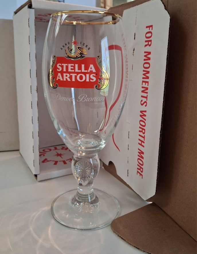 Brand New Stella Artois Chalice With Denver Broncos Lettering