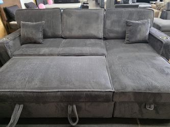 Reversible Corduroy Sectional with pullout bed