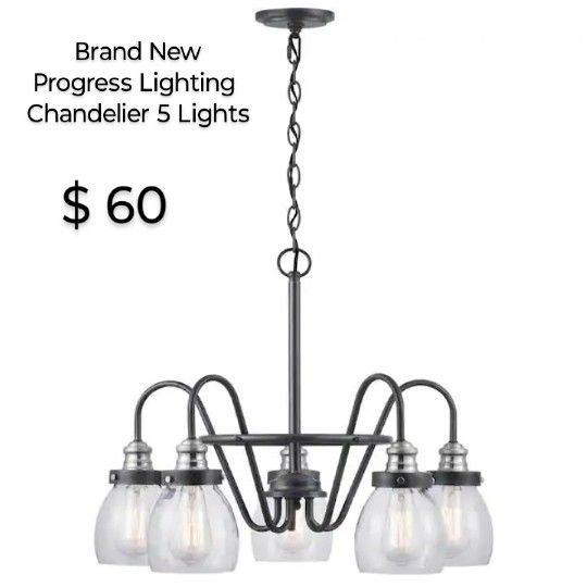 Brand New -Progress Lighting - Progress Lighting Crofton Collection Chandelier With Brushed Nickel AccentsÂ