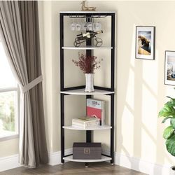 JW0166 5-Tier Corner Shelf, Corner Wine Rack Small Bookcase Bookshelf