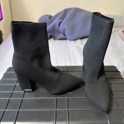 Calvin Klein Black Ribbed Sock Pointy Toe Booties