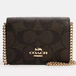 Coach Mini Wallet On A Chain In Signature Canvas - Brown/Black