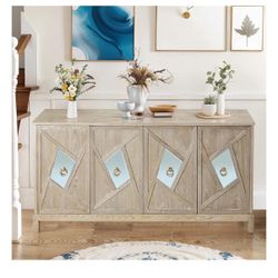 Buffet Cabinet with Storage,Wood Credenza Sideboard Cabinet with 4 Doors, Mid Century Accent Console Table for Kitchen,Living Room,D