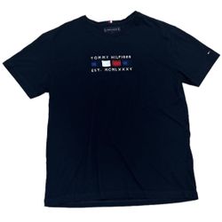 Tommy Hilfiger T Shirt Men’s L Black Multicolor Graphic Logo Tee Classic Casual