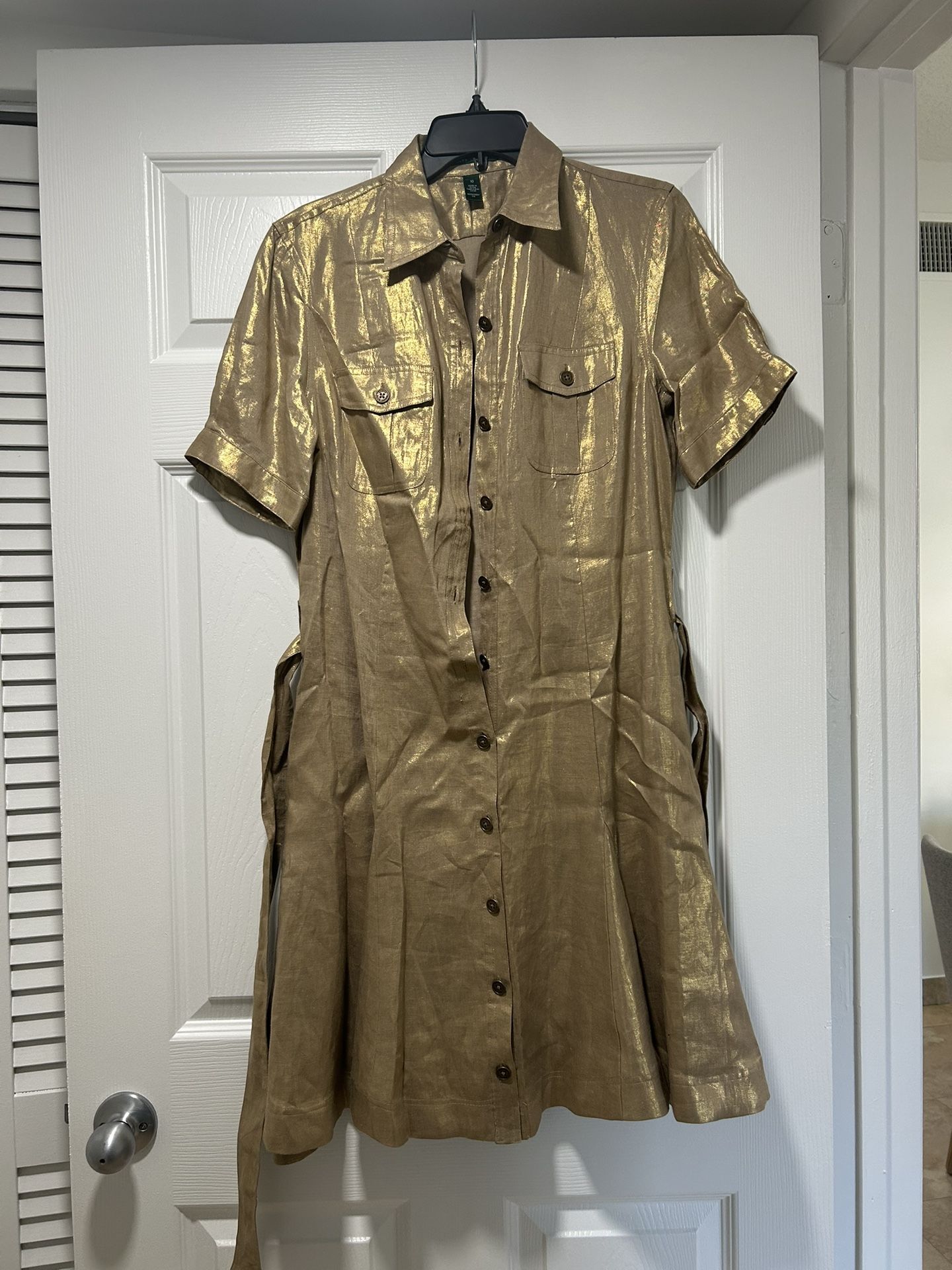 Lauren RL golden linen button down dress