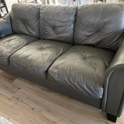 Gray  Leather Sofa and Loveseat Set