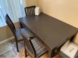Extendable IKEA table and 4 chairs, dark brown “EKEDALEN”