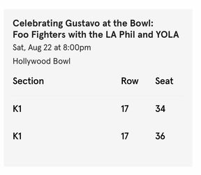 Foo Fighters Hollywood Bowl Concert Tickets x2 o.b.o