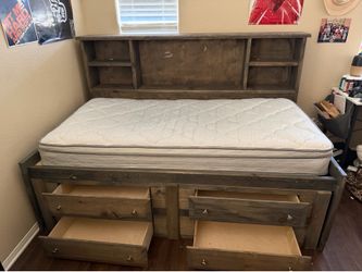 Twin Size Storage Bed w/ Shelves & Drawers