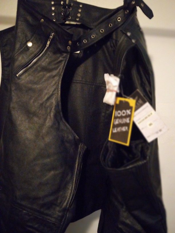 Genuine Leather Motorcycle Chaps and Vest