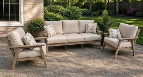 3 Piece HDPE Outdoor Conversation Set With Nuvella Cushions *New Patio Furniture*