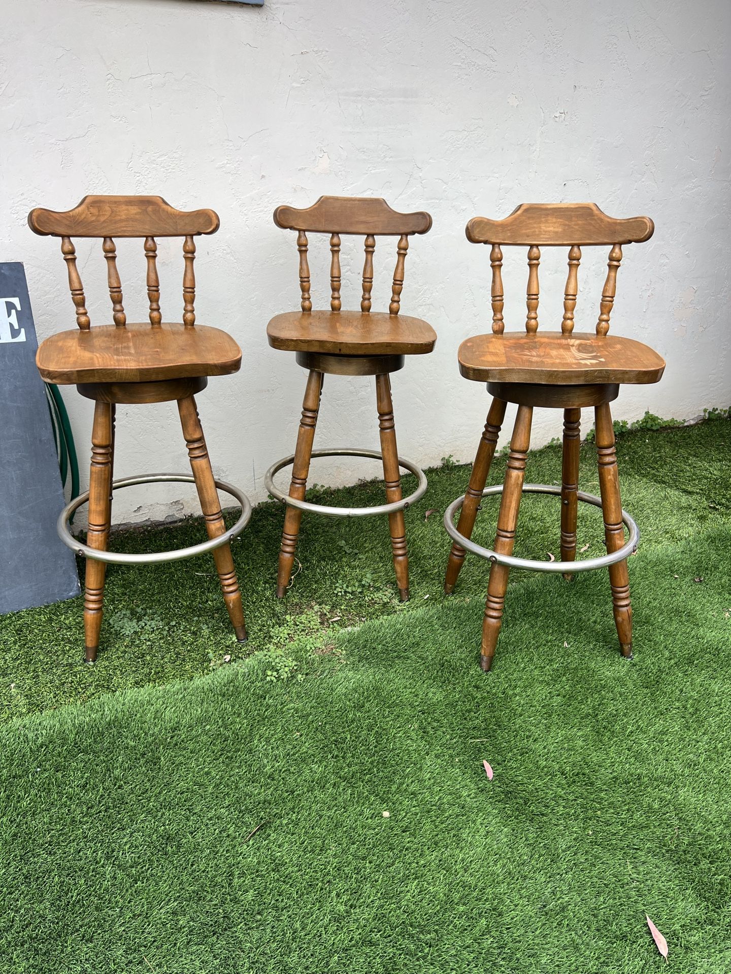 3 Bar Height Wooden Stools Captain Style