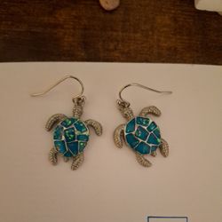 Silver And Torquoise TURTLE EARRINGS