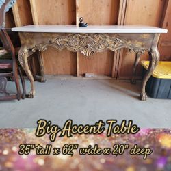 Big Tall Accent Sofa Entry Table very chic rich boujee looking white gold brown