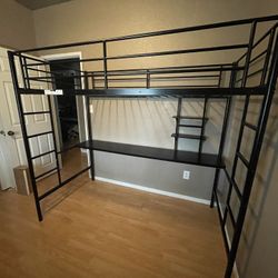 Metal Twin Bunkbed W/ Desk At The Bottom 