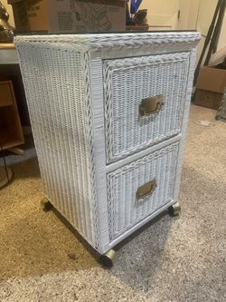 Vintage White Wicker File Cabinet