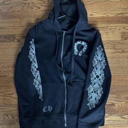 Black And White Chrome Heart Zip Up Hoodie 