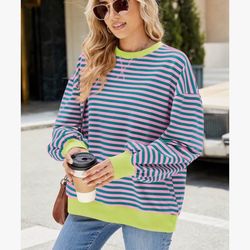 Oversized Striped Sweatshirt – Women’s Crewneck Fall Fashion 