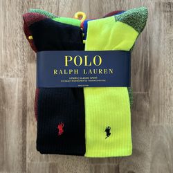 Polo Ralph Lauren Crew Socks 6 Pack Neon Multicolor Colorblock Mens Size L