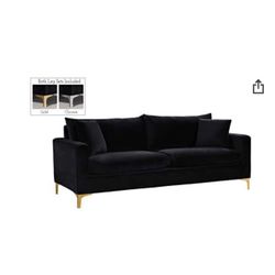 🛋️ Modern Velvet Black Sofa w/ Gold Legs — Excellent Condition ! 🖤