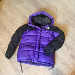 Purple and black North face jacket