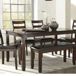 Dining Table, Chairs & Bench, Dark Brown (Move Out Sale)