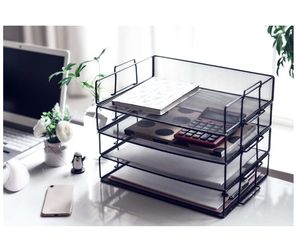 Grin-Black color file literature metal wire mesh tray desk organizer-For letter sized paper files, mail organization. Trays come in a 4-tier set, per