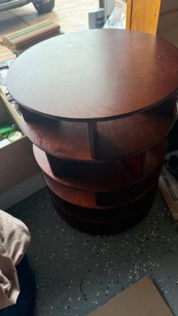 Wooden table with organizer shelves