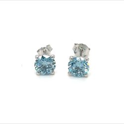 2.04ct Lab Diamond Earrings Blue IGI Certified 14k White Gold