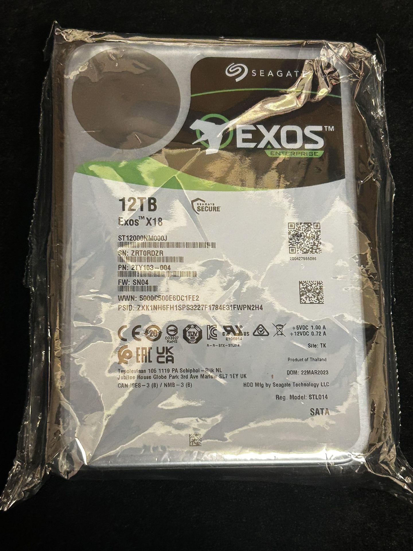 Seagate Exos X18 12TB Enterprise HDD SATA 6Gb/s 3.5" Hard Drive (ST12000NM000J)