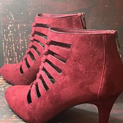 Dark Red Velvet Heels With Zipper
