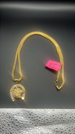 10K Franco Style Necklace w/ Horseshoe Pendant