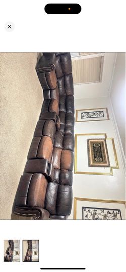 Large Brown Leather Reclining Sectional Sofa